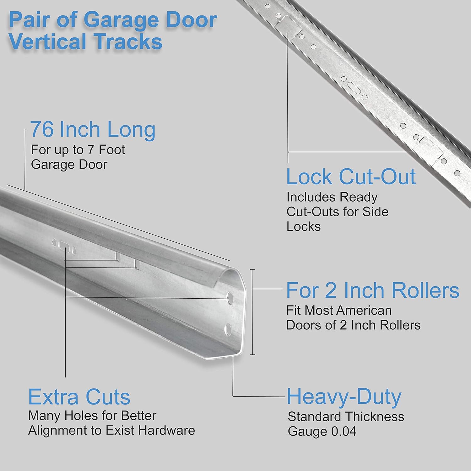 Garage Door Vertical Track Replacement ?C Set of Left and Right for 7 Foot Tall – Garage Door Rails Galvanized Steel Hardware Door Rails for Residential/Light Commercial Side Tracks for 2-inch Rollers - Image 6