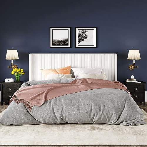 Allewie Queen Size Velvet Bed Frame/Vertical Channel Tufted Wingback Headboard/Upholstered Platform Bed/Strong Wooden Slats/No Box Spring Needed/Easy Assembly/Black - Image 88