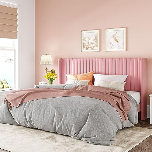 Allewie Queen Size Velvet Bed Frame/Vertical Channel Tufted Wingback Headboard/Upholstered Platform Bed/Strong Wooden Slats/No Box Spring Needed/Easy Assembly/Black - Image 54