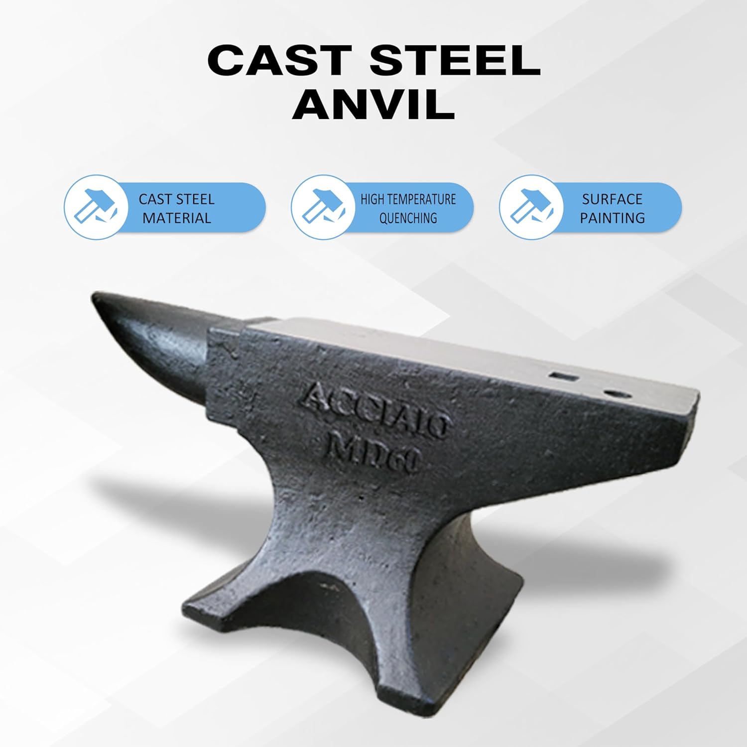 Cast Steel Anvil, 132Lbs High Hardness Rugged Single Horn Anvil, Large Countertop and Stable Base, with Round and Square Hole, Metalsmith Tool for Bending and Shaping - Image 5
