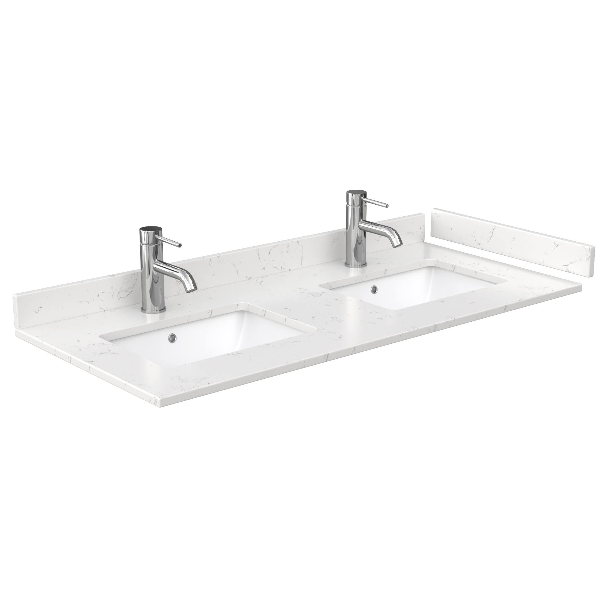 48×22 Double Countertop – Light-Vein Carrara Cultured Marble with Undermount Square Sinks – Includes Backsplash and Sidesplash