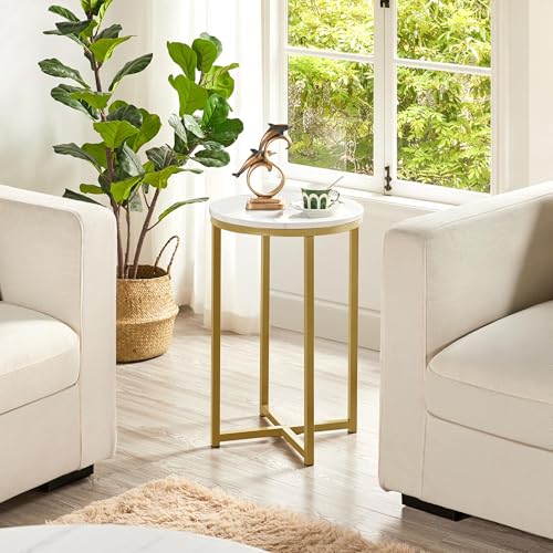 Yaheetech Faux Marble Side Table, 16in End Table Modern Accent Sofa Table w/X-Based, Round Tabletop, Sturdy Metal Legs for Living Room, Black - Image 12
