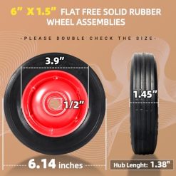 Alternative view of (2-Pack) AR-PRO 6?? x 1.5?? Flat Free Solid Rubber Wheel Assemblies – Replacement Hand Truck Wheels with Ball Bearings and 5/8?? Bore Hole Diameter – Heavy-Duty Solid Rubber Wheels 132 lbs Load Capacity