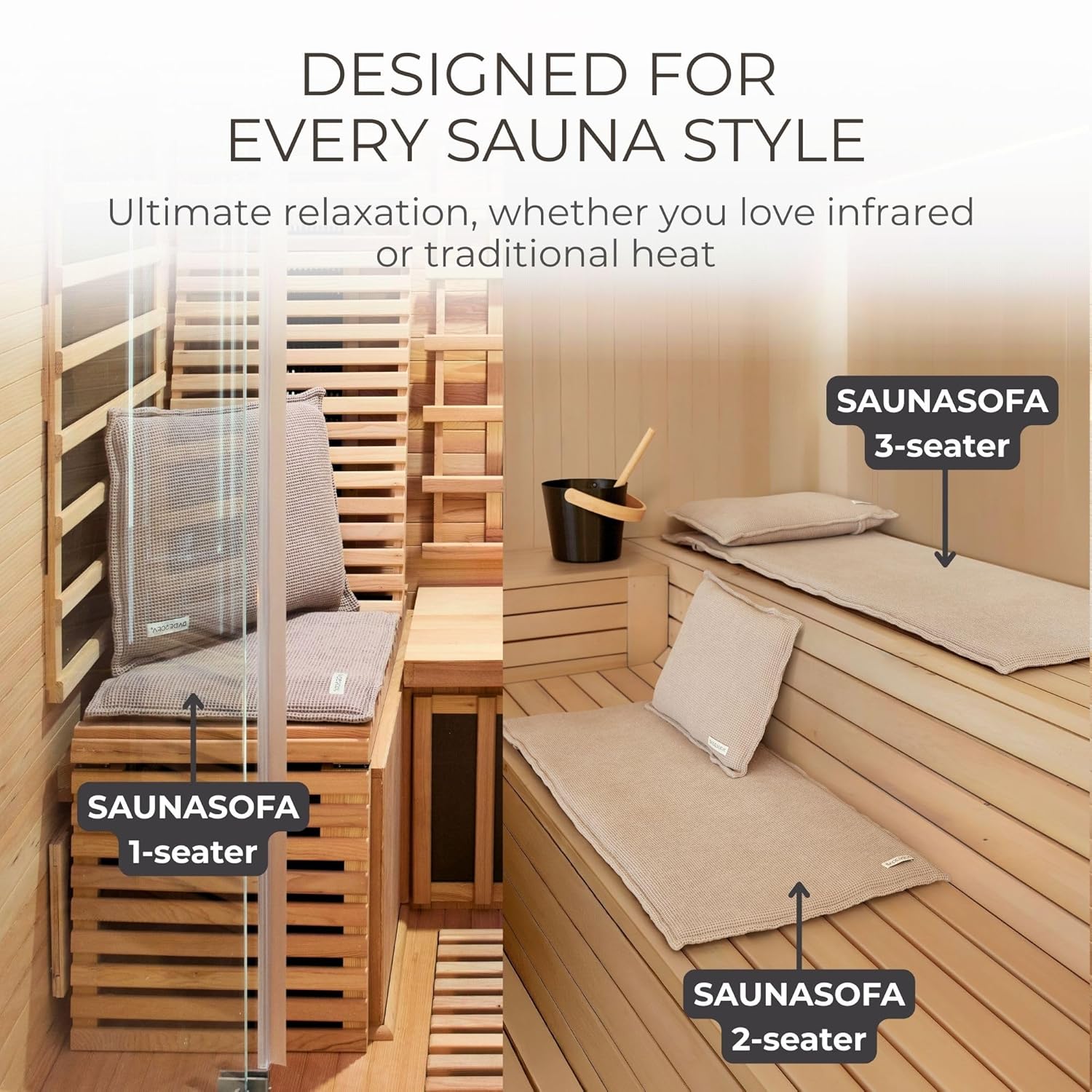 SAUNASOFA? Sauna Mat & Pillow Set ?C 2 Seater Sauna seat Cushion with Pillow ?C Heat-Resistant Sauna kit for Infrared & Finnish saunas in Grey - Image 4