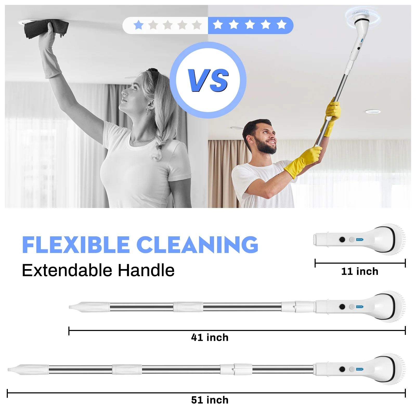 VAVSEA Electric Spin Scrubber,Cleaning Brush for Bathroom,1.5H 300RPM Shower Scrubber Kit for Floor Tile Bathtub,51 inch - Image 3