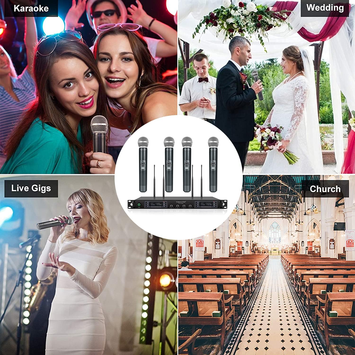 Wireless Microphone System, Phenyx Pro Quad Channel Cordless Mic Set with Metal Handheld Mics, 4×40 Channels, Auto Scan, Long Distance 328ft, Ideal for DJ, Church, Outdoor Events (PTU-7000A) - Image 7