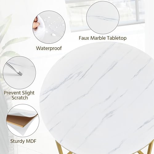 Yaheetech Faux Marble Side Table, 16in End Table Modern Accent Sofa Table w/X-Based, Round Tabletop, Sturdy Metal Legs for Living Room, Black - Image 16