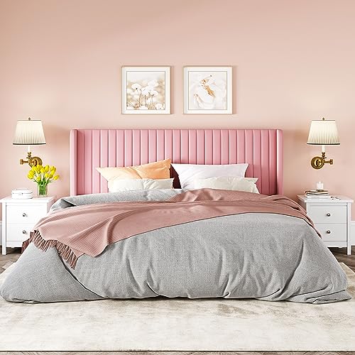 Allewie Queen Size Velvet Bed Frame/Vertical Channel Tufted Wingback Headboard/Upholstered Platform Bed/Strong Wooden Slats/No Box Spring Needed/Easy Assembly/Black - Image 56