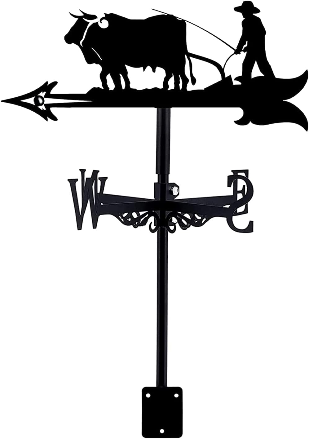 Decorative Wind Vane, Metal Weathervane with Roof Mount Retro Farmer Farmland Shape Weather Vane Garden Creative Home Decor Ornament Weathercock Wind Direction Indicator for Farm Yard