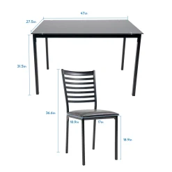 Alternative view of 5 Piece Dining Table Set Kitchen 1 Table and 4 Upholstered Chairs Metal Frame Tempered Glass Top Black