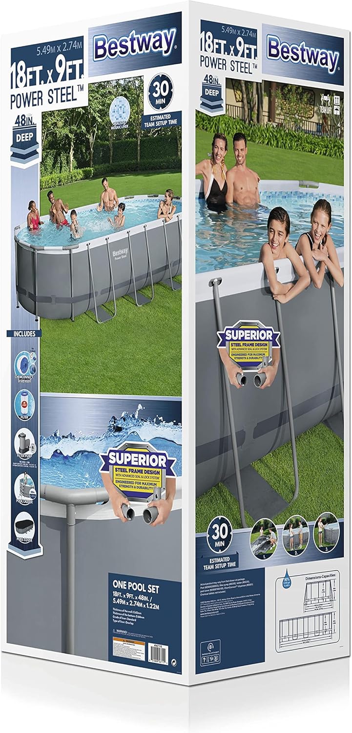 Bestway 56655E Power Steel 16ft x 10ft x 42in Outdoor Oval Frame Above Ground Swimming Pool Set with 1000 GPH Cartridge Filter Pump, Ladder, and Cover - Image 21