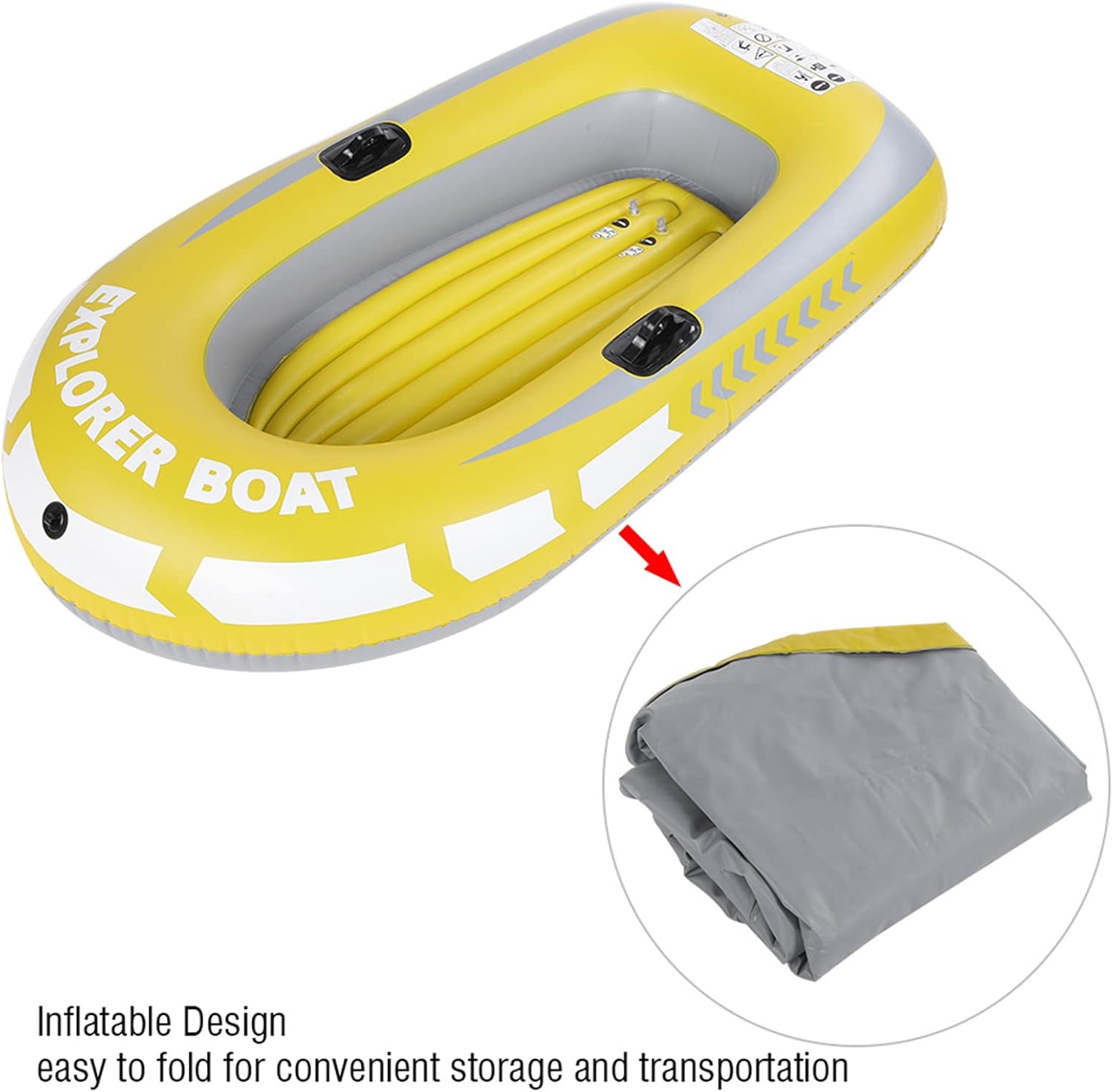 Inflatable Kayak Boat, Heavy Duty Inflatable Canoe Yellow Inflatable Kayak with Two Paddle Mounts Double Valve Design for 2 Person PVC Air Boat - Image 7