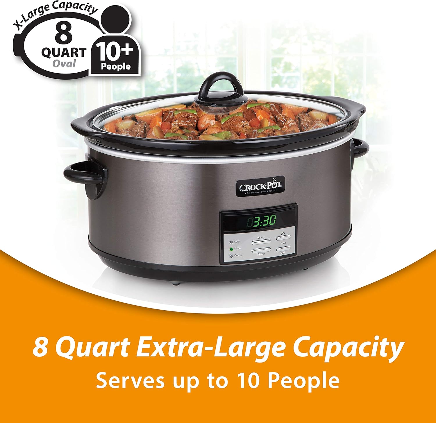 Crock-Pot Large 8-Quart Programmable Slow Cooker with Auto Warm Setting Black Stainless Steel - Image 5