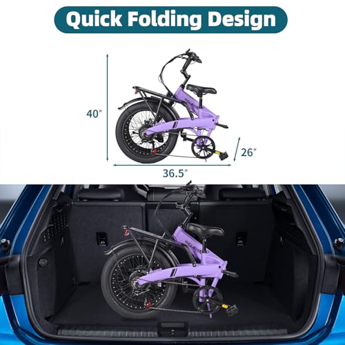 Folding Electric Bike for Adults, 20??3.0 Fat Tire Electric Bicycle, 374.4Wh Battery Ebike, 20MPH Electric Cargo Bike with LCD Color Display & 6 Speed Gears (Fits for 5’0+) - Image 8