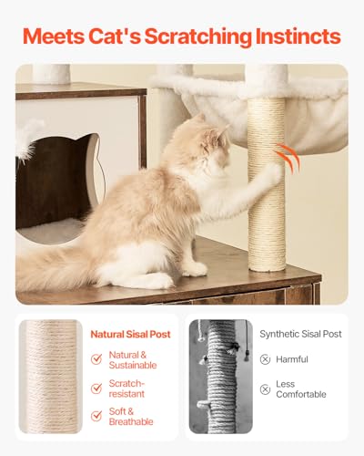 VEVOR Large Cat Tree with Litter Box Enclosure, 55.12 inches Tall, 2-in-1 Cat Tower, Multi-Level Cat Condo Furniture with Perches, Sisal Scratching Posts, Hammock, Big Kittens House for Indoor Cats - Image 3
