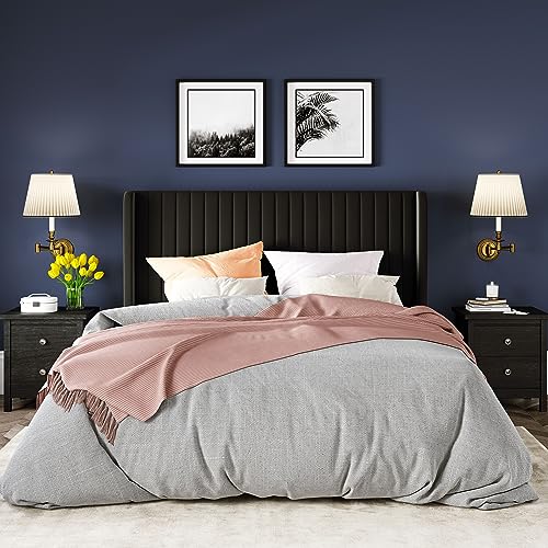 Allewie Queen Size Velvet Bed Frame/Vertical Channel Tufted Wingback Headboard/Upholstered Platform Bed/Strong Wooden Slats/No Box Spring Needed/Easy Assembly/Black - Image 74