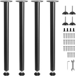 SKYSHALO 28 Solid Steel Adjustable Desk Legs Office Table Furniture Set of 4 Black