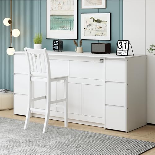 Twin Size Murphy Beds with Charging Station and Storage Drawers, Wood Cabinet Bed Frame, Wall Bed with Outlet & USB Ports for Home Office Studio, White - Image 20