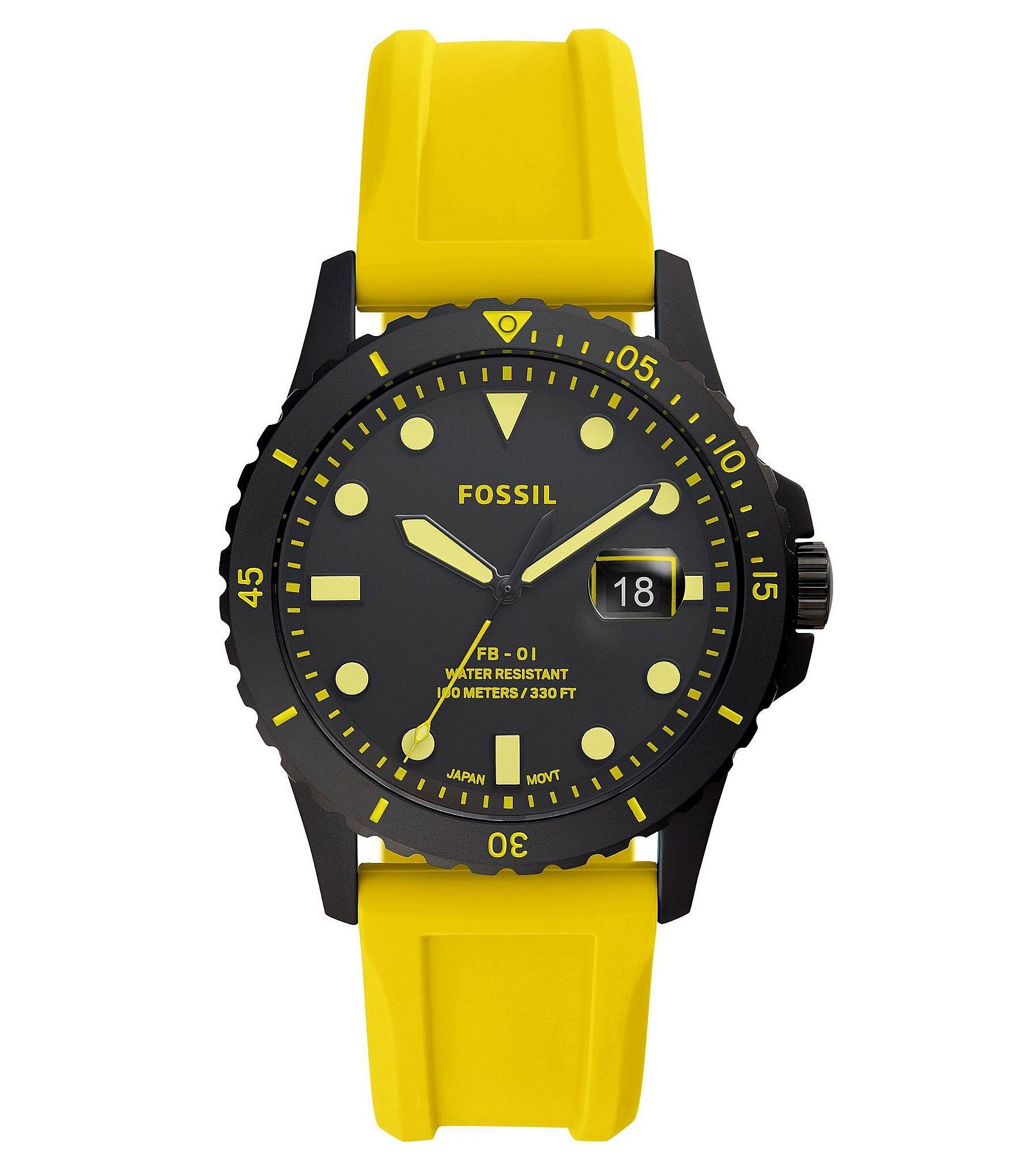 Fossil Mens FB01 ThreeHand Date Yellow Silicone Watch Yellow