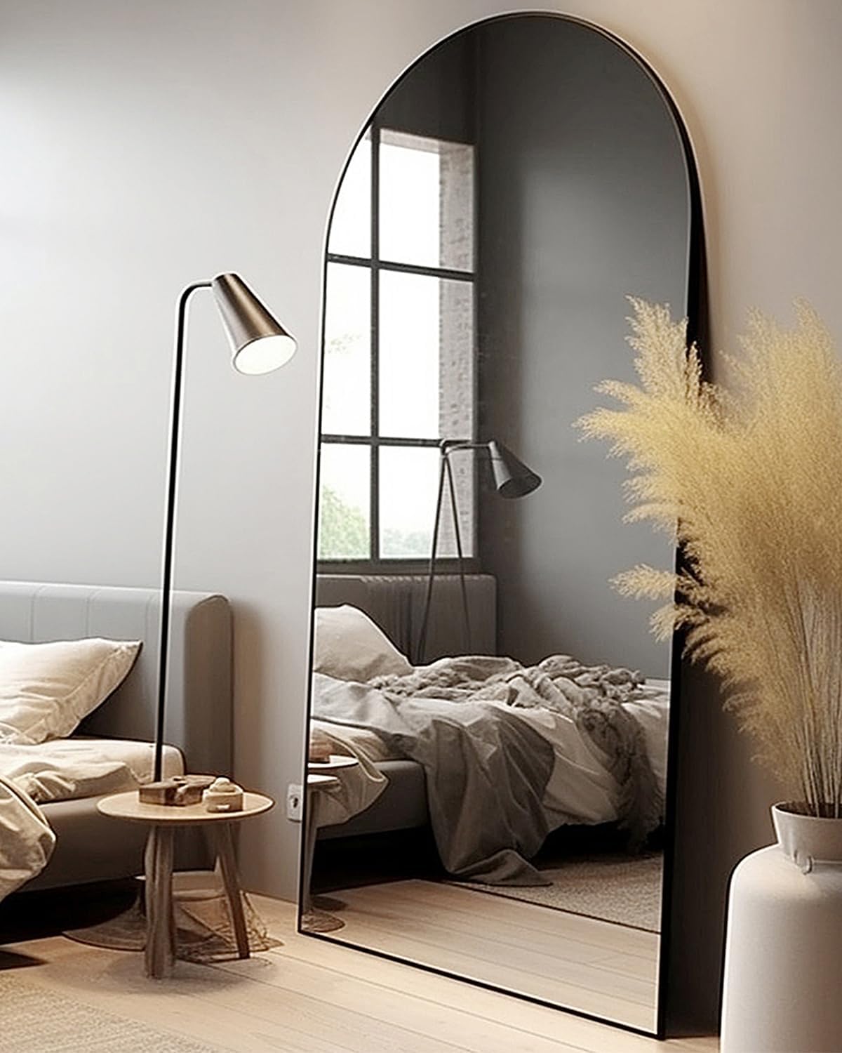 Floor Mirror, Oversized Full Length Mirror, Arched Mirror, Large Standing Mirror, Tall Mirror, Wall Mounted, FreeStanding, Giant Mirror, 68??26, Aluminum Frame – Black