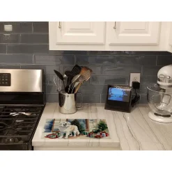 Alternative view of Great Pyrenees Cozy Christmas Glass Cutting Board Large 12 in x 15 in