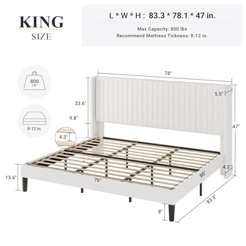 Allewie Queen Size Velvet Bed Frame/Vertical Channel Tufted Wingback Headboard/Upholstered Platform Bed/Strong Wooden Slats/No Box Spring Needed/Easy Assembly/Black - Image 87