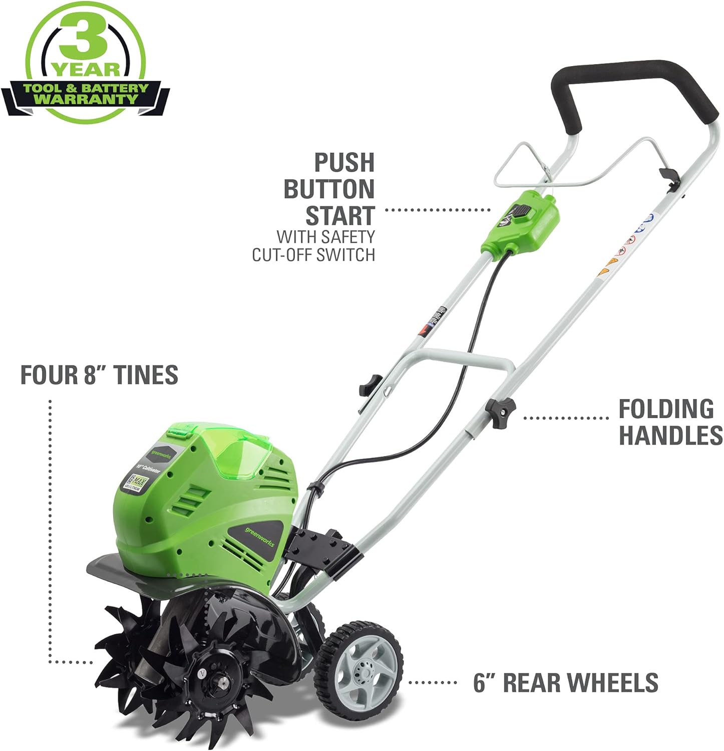 Greenworks 40V 10 Cordless Tiller / Cultivator, 4.0Ah Battery and Charger Included - Image 2