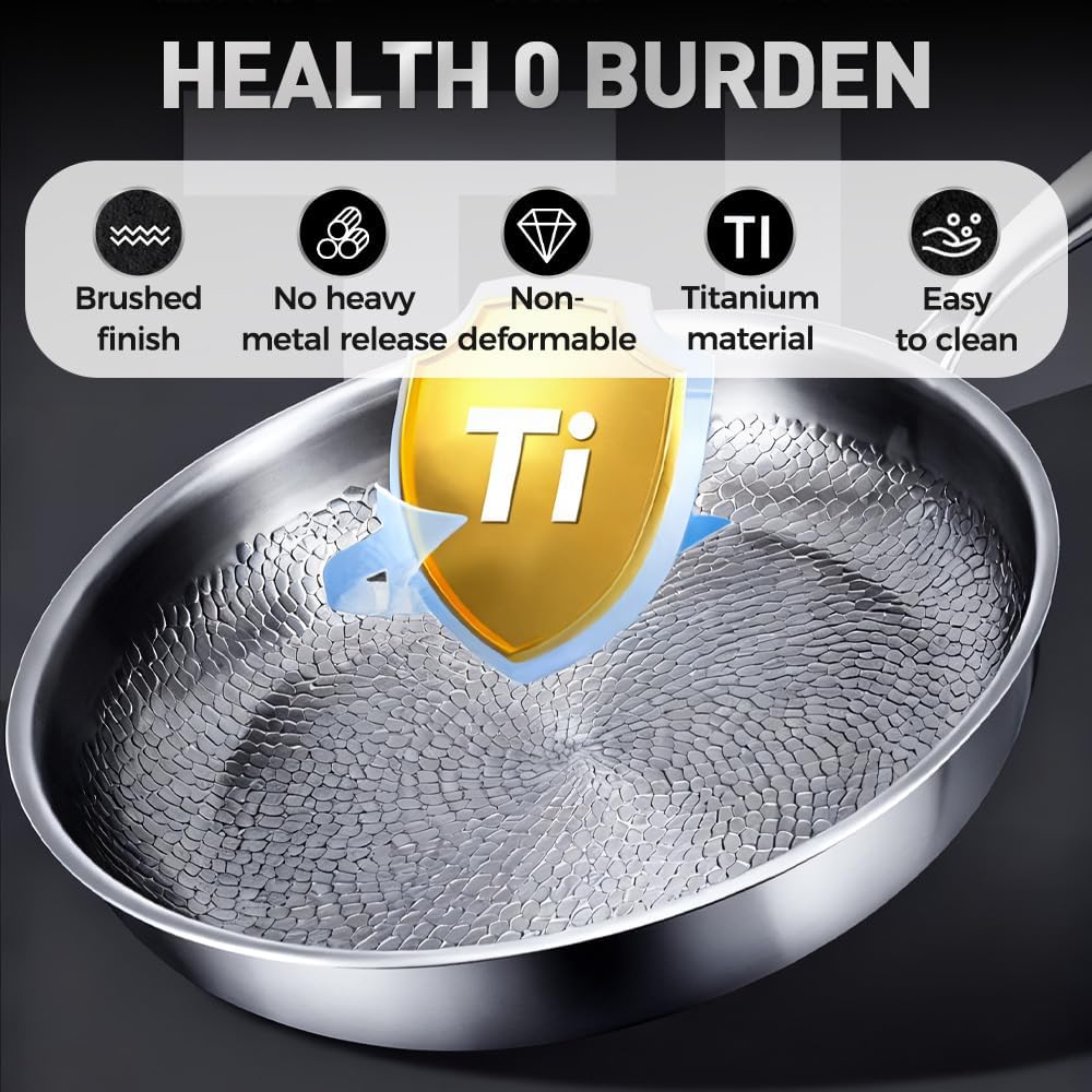 Titanium Hammered Pan Pro with Lid, 2025 New Multifunctional Ultra-Durable Scratch-Resistant Non Stick, 12 Pure Titaniums Pro Pans for Cook, Titanium Frying Pan for All Stovetops (11.81in, With Lid) - Image 2