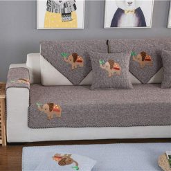 Alternative view of Solid Color Soft Cotton Woven Sectional Couch Cover Non Slip Simple Style Sofa Cover Decorative Home Sofa Loveseat with Small Elephant Pattern-Brown-a 45x45cm