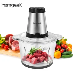 Homgeek Electric Meat Grinder – 2L Large Capacity, Stainless Steel, 2 Speed Settings, 250W High Power – Ideal Kitchen Cooker Blender for Household Use