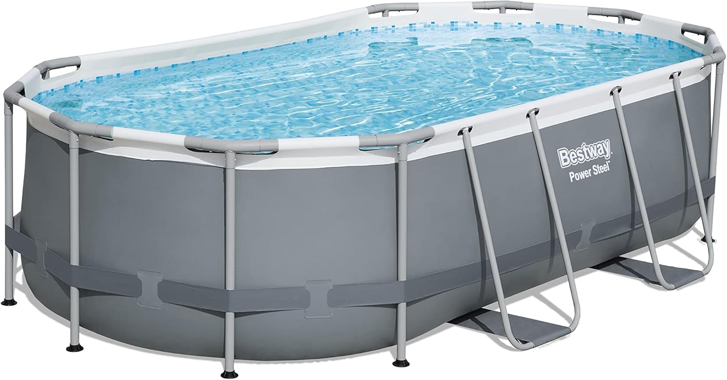 Bestway 56655E Power Steel 16ft x 10ft x 42in Outdoor Oval Frame Above Ground Swimming Pool Set with 1000 GPH Cartridge Filter Pump, Ladder, and Cover - Image 10