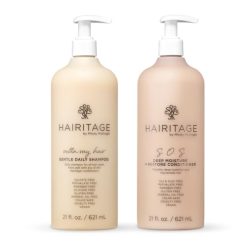 Hairitage Gentle Daily Moisture Shampoo and Conditioner Set – Split End + Bond Strengthening for Dry, Damaged Hair with Jojoba Oil – Anti-Frizz and Color Safe – Cherry + Amber Scent (21oz. 2-pack)