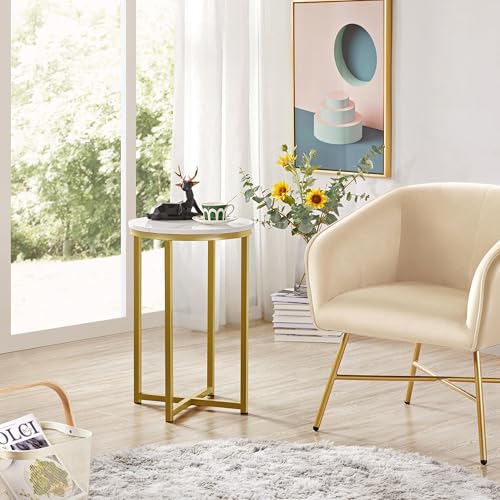Yaheetech Faux Marble Side Table, 16in End Table Modern Accent Sofa Table w/X-Based, Round Tabletop, Sturdy Metal Legs for Living Room, Black - Image 15