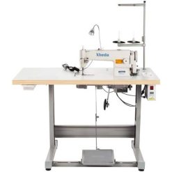 VEVOR DDL8700 Industrial Sewing Machine Lockstitch Sewing Machine with Servo Motor + Table Stand + LED Lamp, Size: Medium, White