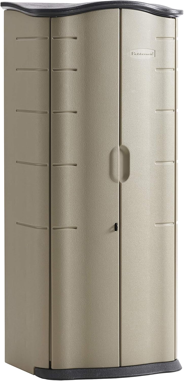 Rubbermaid Vertical Resin Weather Resistant Outdoor Storage Shed, 2×2.5 ft., Olive and Sandstone, for Garden/Backyard/Home/Pool - Image 2