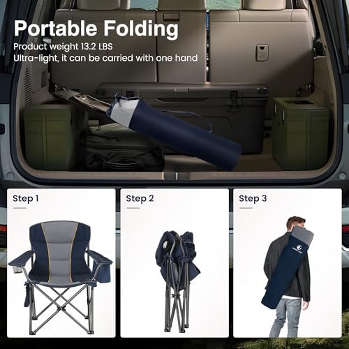 Camping Folding Chair, Heavy Duty Oversized Portable Outdoor Chair, Foldable Camp Chair with Cup Holder and Cooler Bag Support 450 LBS, Green?? - Image 5