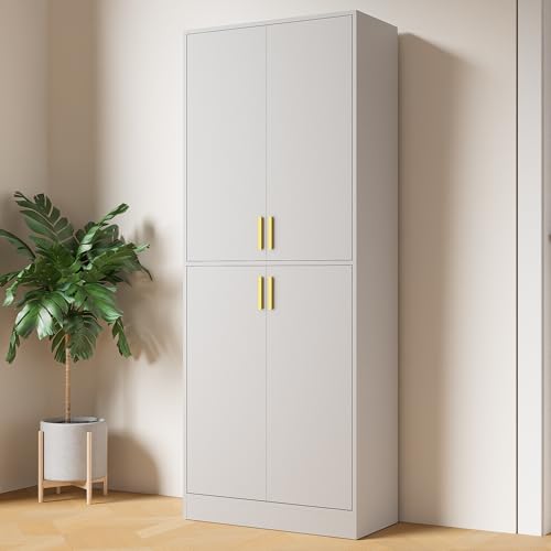 Cozy Castle Kitchen Pantry Cabinet, 71 Tall Wood Storage Cabinet with Doors and Shelves 4 Doors Freestanding Cupboard Utility Hutch for Dining Room Living Room Bathroom Furniture, Gray - Image 4