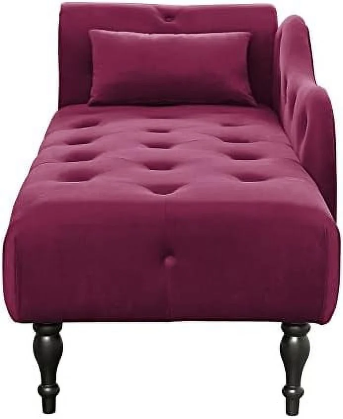 TJUNBOLIFE Velvet Chaise Lounge Indoor 60u201D Tufted Upholstered Lounge Chair with Pillow & Rolled Arm Nailhead Trim for Bedroom Living Room Office Grey - Image 5