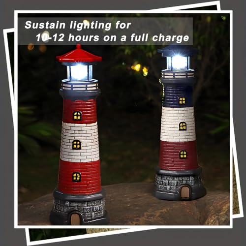 Garden Outdoor Statues, Waterproof Lighthouse Lights Lawn Decor; Automatic Rotating Solar Lights for Yard, Patio, Ground, Tabletop Decoration; Unique Housewarming Gifts – Red - Image 3