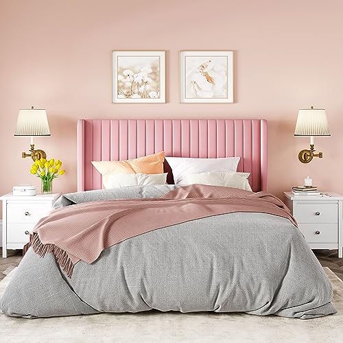 Allewie Queen Size Velvet Bed Frame/Vertical Channel Tufted Wingback Headboard/Upholstered Platform Bed/Strong Wooden Slats/No Box Spring Needed/Easy Assembly/Black - Image 41