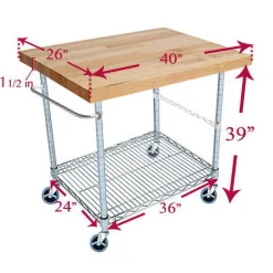 Alternative view of 2 Tier Gourmet Cart with 26 Deep x 40 Wide Maple Butcher Block Top
