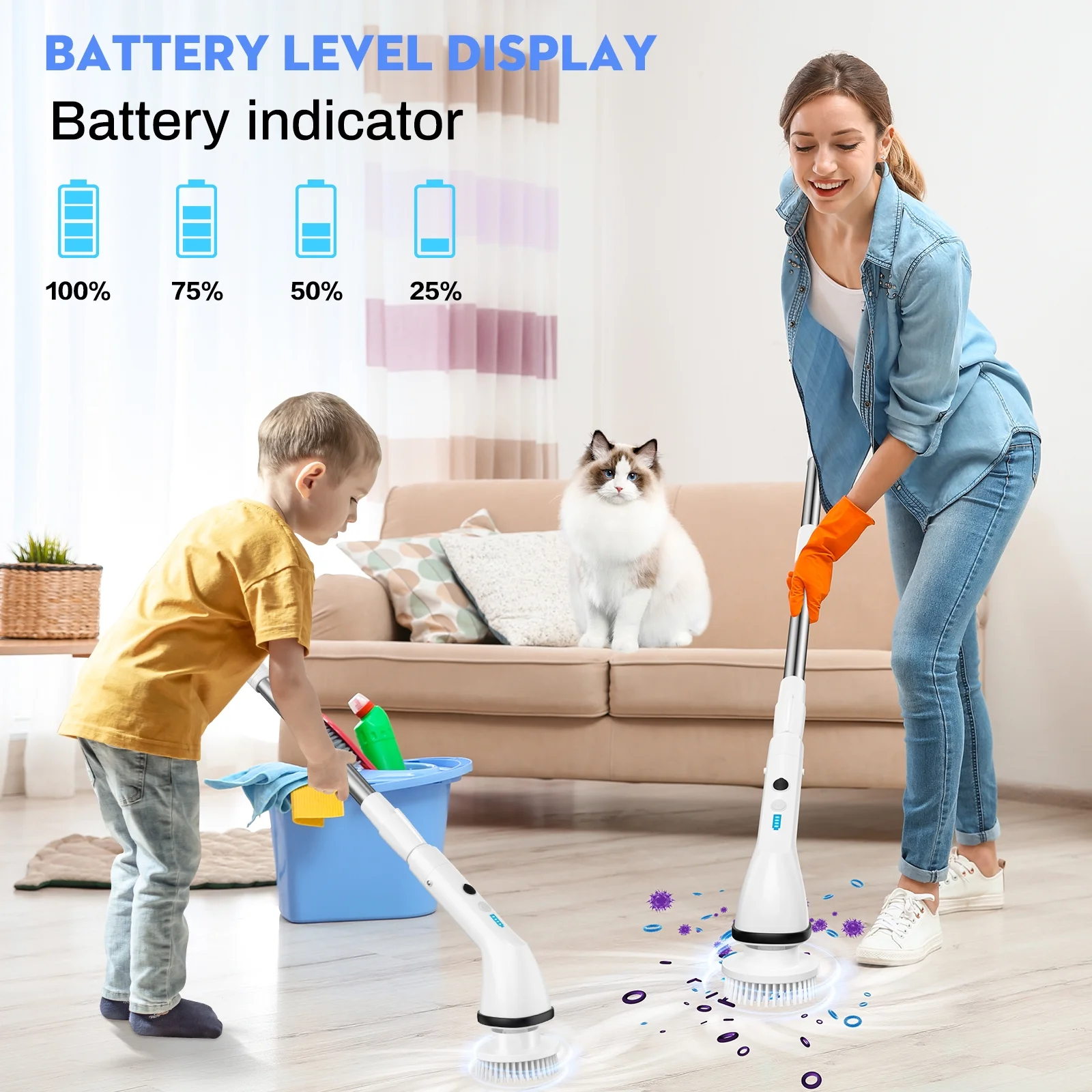 VAVSEA Electric Spin Scrubber,Cleaning Brush for Bathroom,1.5H 300RPM Shower Scrubber Kit for Floor Tile Bathtub,51 inch - Image 8