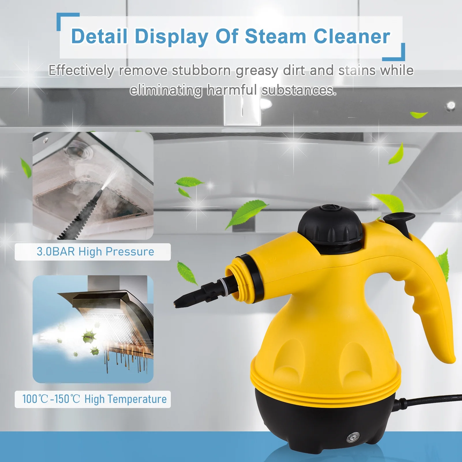 TOMSHOO Handheld Steam Cleaner 1000W Portable High Temperature Steamer for Cleaning with 10Pcs Accessories, for Kitchen Sofa Bathroom Car Window - Image 3