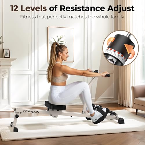 Feierdun Compact Adjustable Rowing Machine for Home 300LBS Weight Capacity with 12 Levels of Resistance for Complete Body Workouts Foldable Hydraulic Rower for Home - Image 3