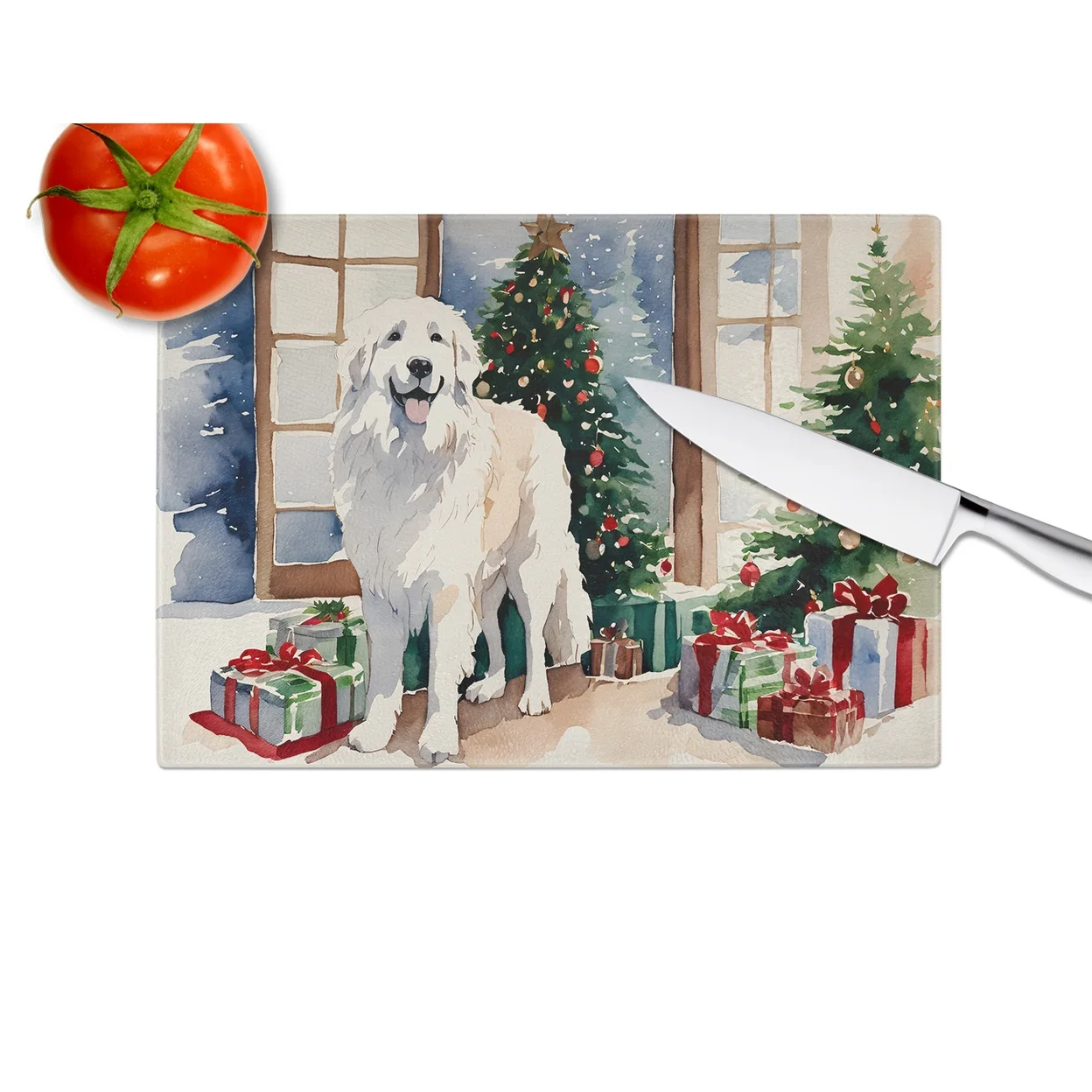 Great Pyrenees Cozy Christmas Glass Cutting Board Large 12 in x 15 in - Image 4