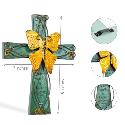 MelinSam Wooden Wall Cross Christians Cross with Antiqued Metal Butterfly and Inspirational Prayer Inscribed Blessed for Church Home Room Decoration Gifts - Image 2