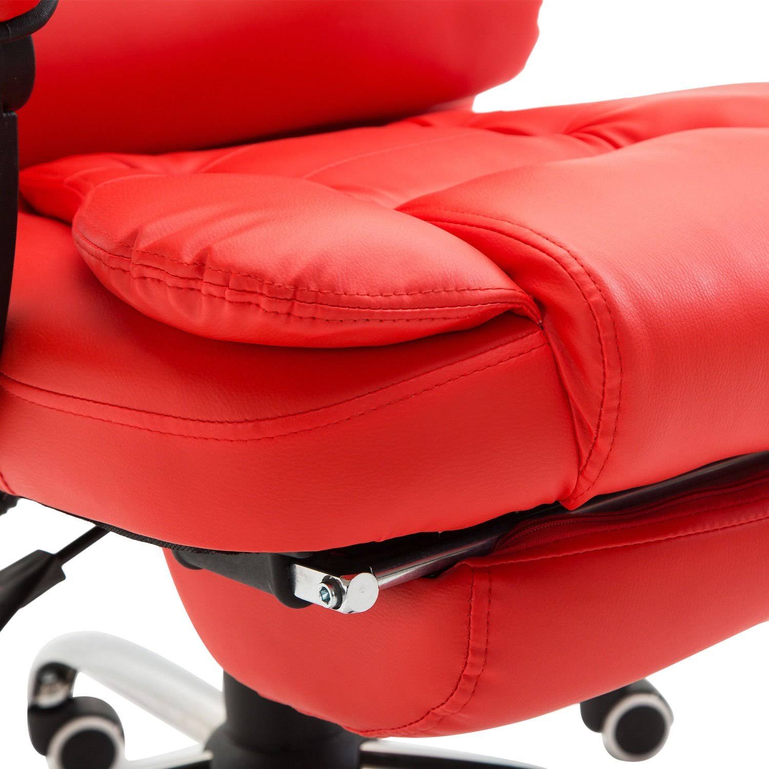 HOMCOM Reclining PU Leather Executive Home Office Chair with Footrest – Red - Image 2
