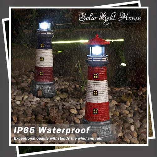 Garden Outdoor Statues, Waterproof Lighthouse Lights Lawn Decor; Automatic Rotating Solar Lights for Yard, Patio, Ground, Tabletop Decoration; Unique Housewarming Gifts – Red - Image 4