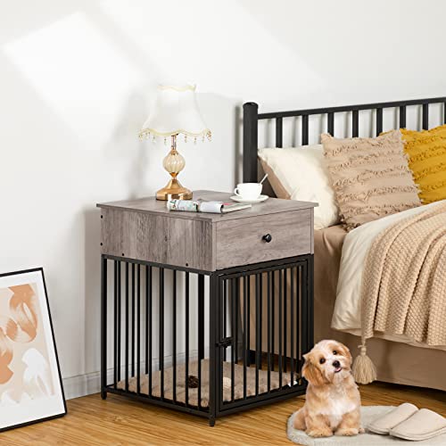 HOOBRO Dog Crate Furniture, Wooden Dog House, Decorative Dog Kennel with Drawer, Indoor Pet Crate End Table for Small Dog, Steel-Tube Puppy Cage, Chew-Proof, Greige BG01GW03 - Image 15