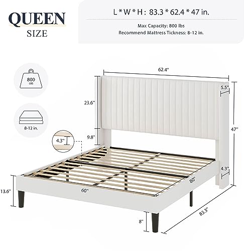 Allewie Queen Size Velvet Bed Frame/Vertical Channel Tufted Wingback Headboard/Upholstered Platform Bed/Strong Wooden Slats/No Box Spring Needed/Easy Assembly/Black - Image 81